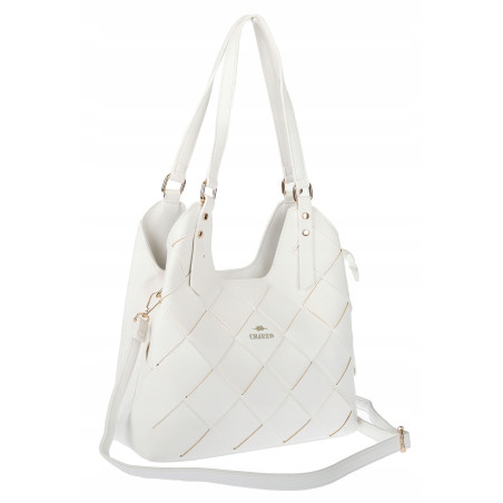 Torebka Damska Shopper Modna Pojemna A4 Torba na Ramię Pasek CH3357 Biała