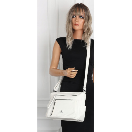 Torebka Damska Listonoszka Modna Pojemna Torba na Ramię Cross L791A Biała