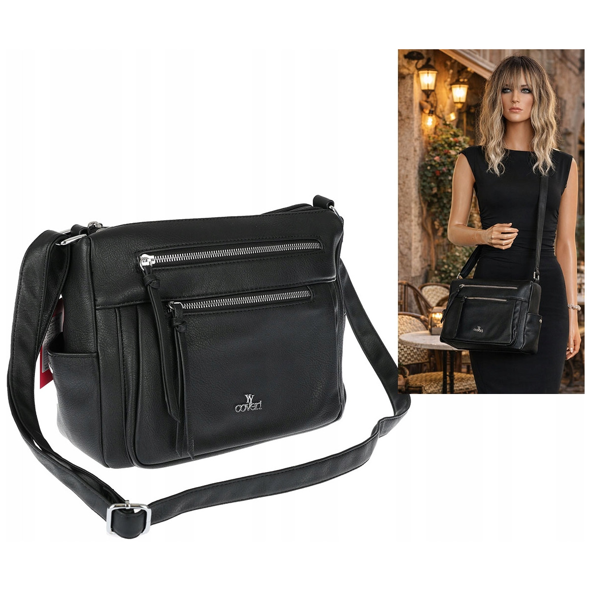 Torebka Damska Listonoszka Modna Pojemna  Torba na Ramię Cross L791A Czarna