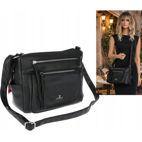 Torebka Damska Listonoszka Modna Pojemna  Torba na Ramię Cross L791A Czarna