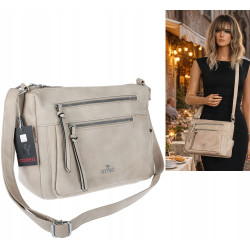 Torebka Damska Listonoszka Modna Pojemna Torba na Ramię Cross L791A Beżowa