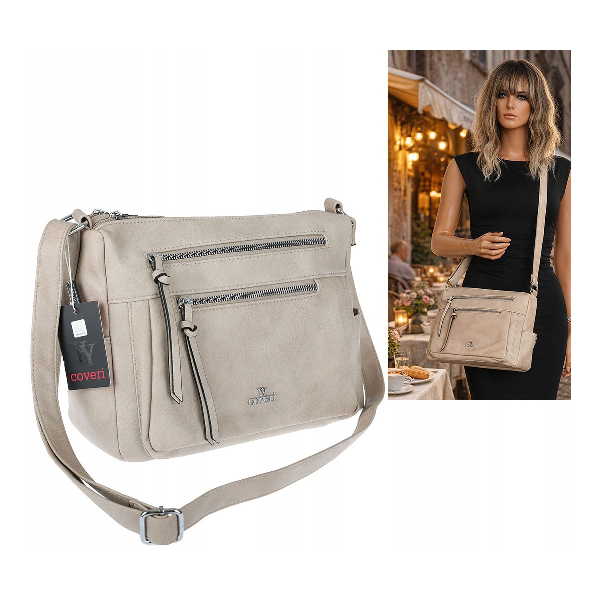 Torebka Damska Listonoszka Modna Pojemna Torba na Ramię Cross L791A Beżowa