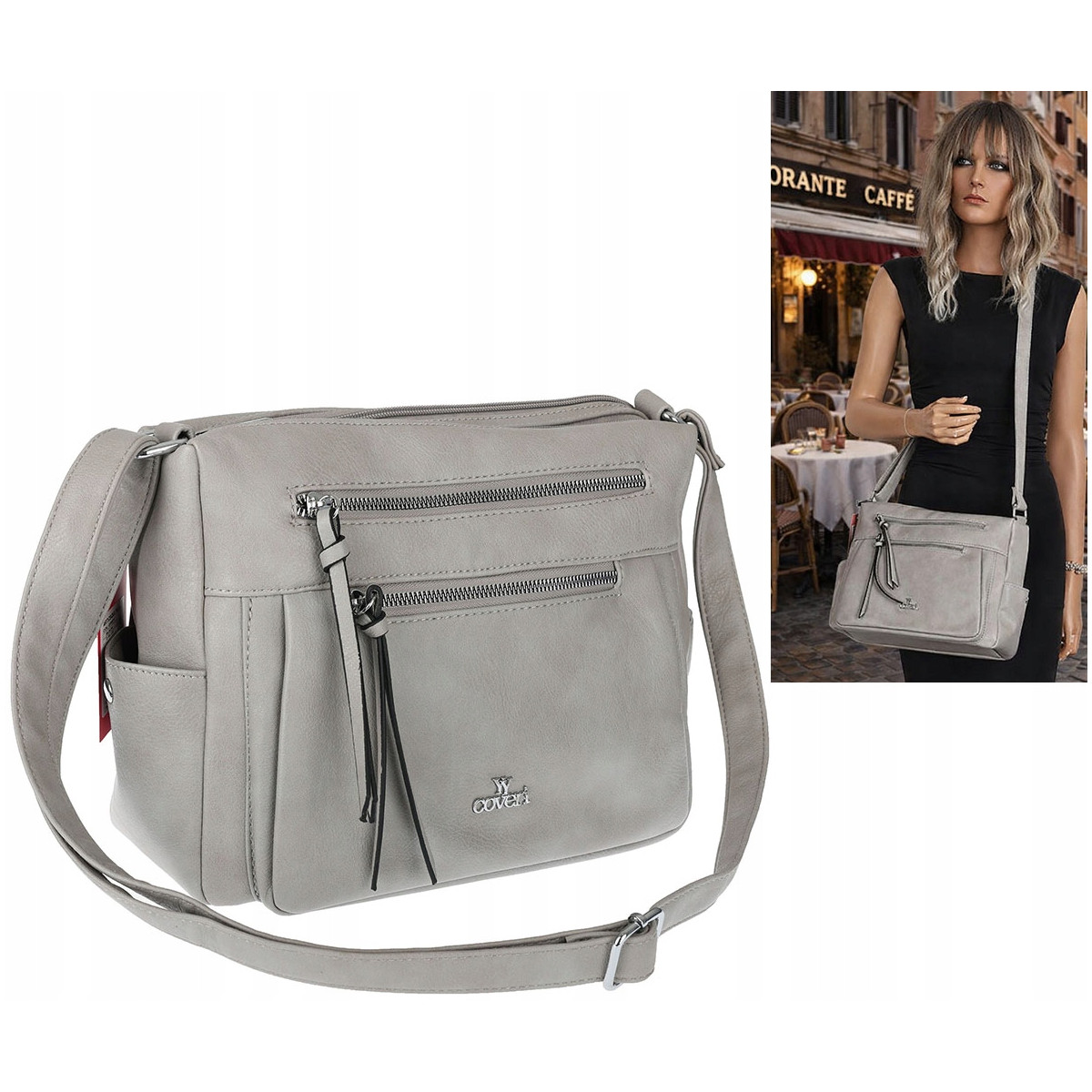 Torebka Damska Listonoszka Modna Pojemna Torba na Ramię Cross L791A Szara