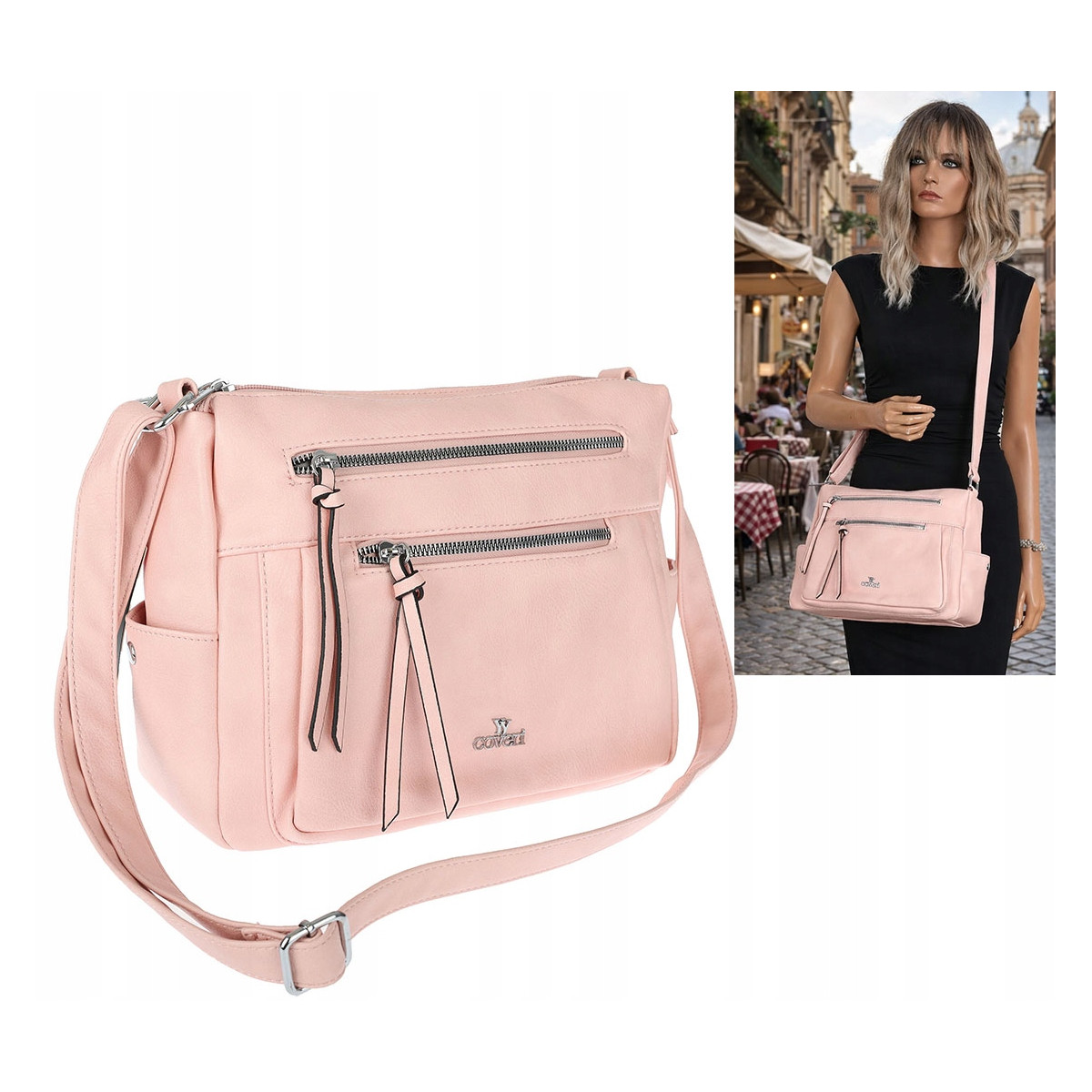 Torebka Damska Listonoszka Modna Pojemna Torba na Ramię Cross L791A Różowa