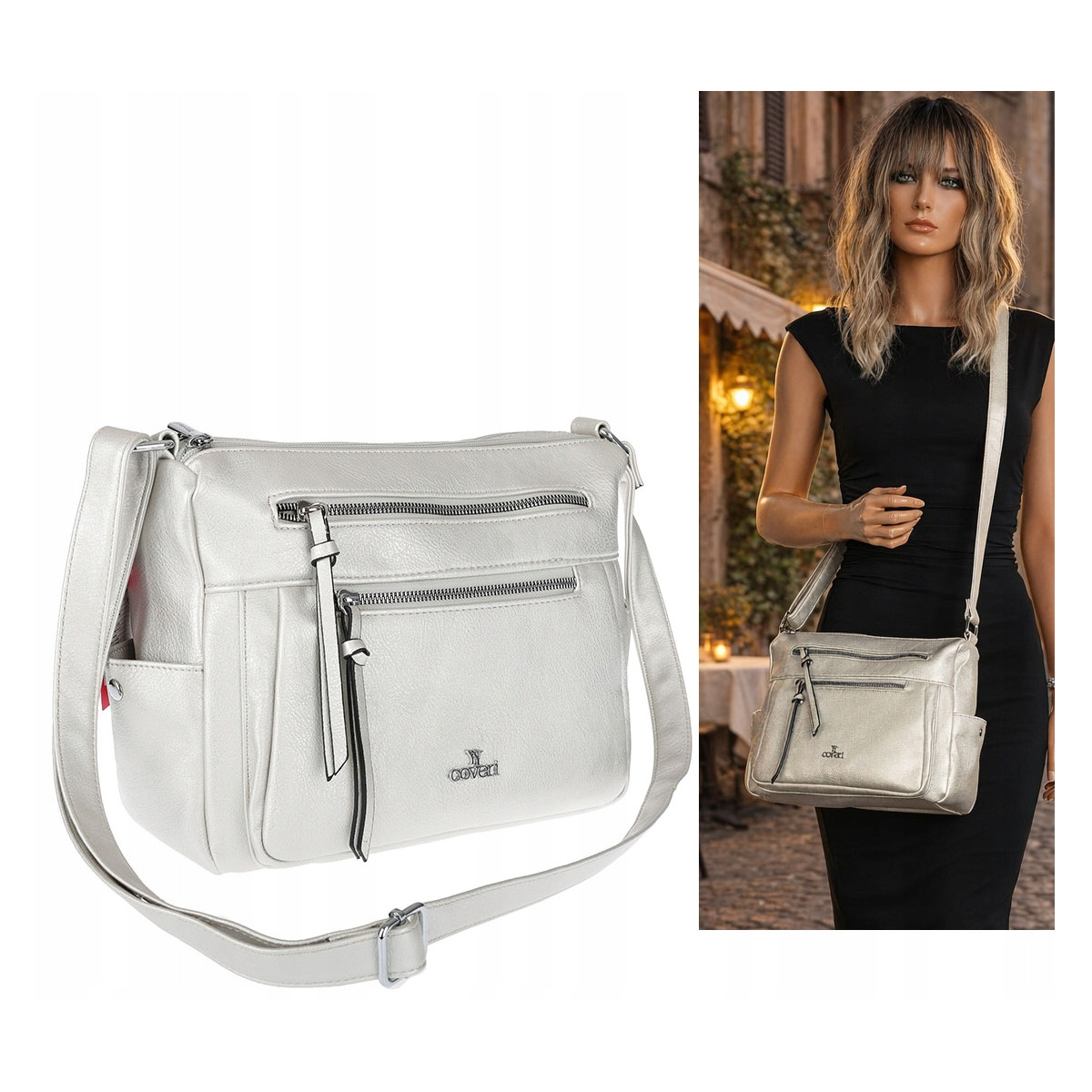 Torebka Damska Listonoszka Modna Pojemna Torba na Ramię Cross L791A Srebrna