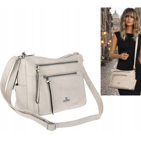 Torebka Damska Listonoszka Modna Pojemna Torba na Ramię Cross L791A Beżowa