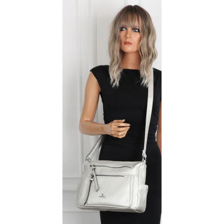 Torebka Damska Listonoszka Modna Pojemna Torba na Ramię Cross L791A Srebrna