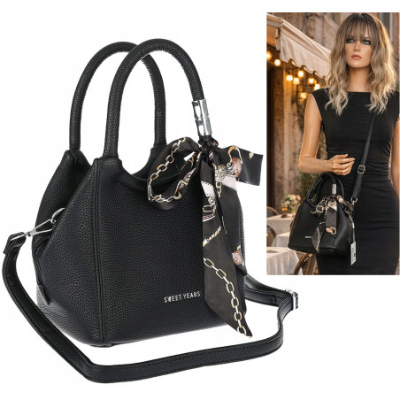Torebka damska elegancka na ramię z apaszką klasyczna modna YM22 Czarna