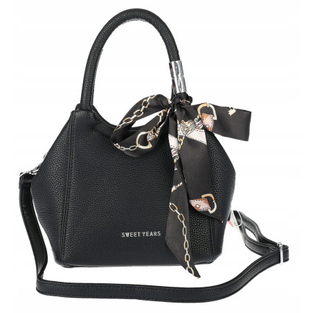 Torebka damska elegancka na ramię z apaszką klasyczna modna YM22 Czarna