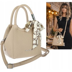 Torebka damska elegancka na ramię z apaszką klasyczna modna YM22 Beżowa