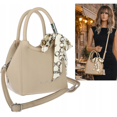 Torebka damska elegancka na ramię z apaszką klasyczna modna YM22 Beżowa