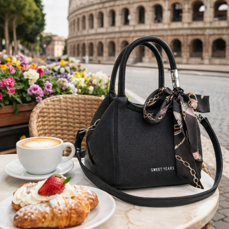 Torebka damska elegancka na ramię z apaszką klasyczna modna YM22 Czarna