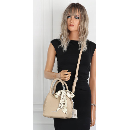 Torebka damska elegancka na ramię z apaszką klasyczna modna YM22 Beżowa