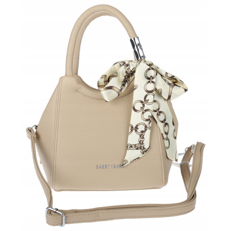 Torebka damska elegancka na ramię z apaszką klasyczna modna YM22 Beżowa