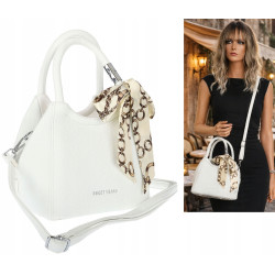 Torebka damska elegancka na ramię z apaszką klasyczna modna YM22 Biała