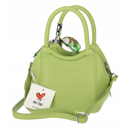 Torebka damska elegancka na ramię z apaszką klasyczna modna YM22 Zielona