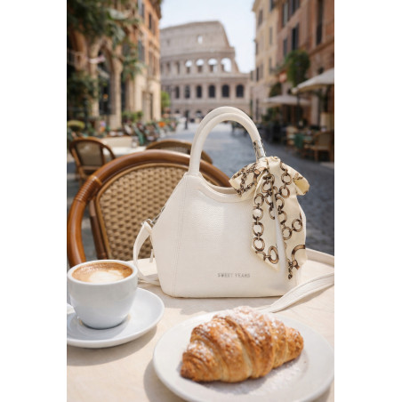 Torebka damska elegancka na ramię z apaszką klasyczna modna YM22 Biała