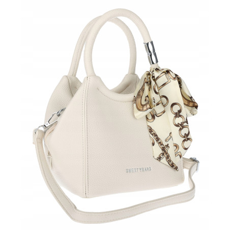 Torebka damska elegancka na ramię z apaszką klasyczna modna YM22 Beżowa