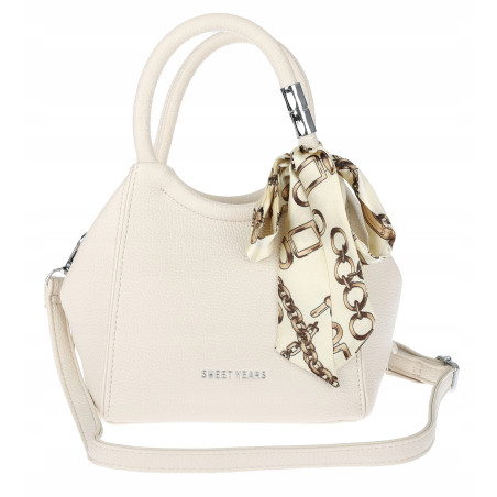 Torebka damska elegancka na ramię z apaszką klasyczna modna YM22 Beżowa