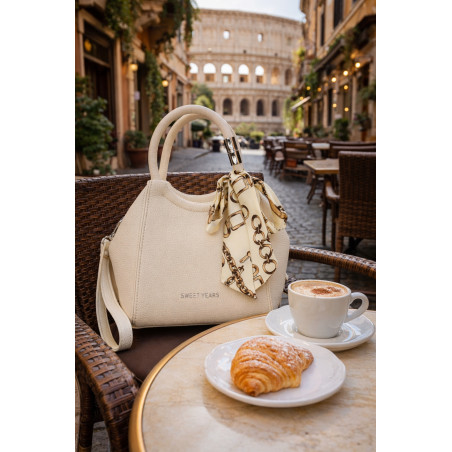 Torebka damska elegancka na ramię z apaszką klasyczna modna YM22 Beżowa