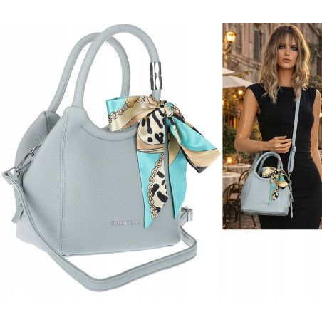 Torebka damska elegancka na ramię z apaszką klasyczna modna YM22 Niebieska