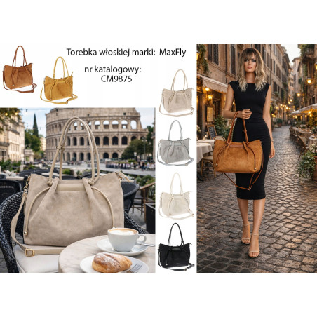Torebka damska zamszowa shopper duża A4 torba na ramię worek CM9875 Żółta