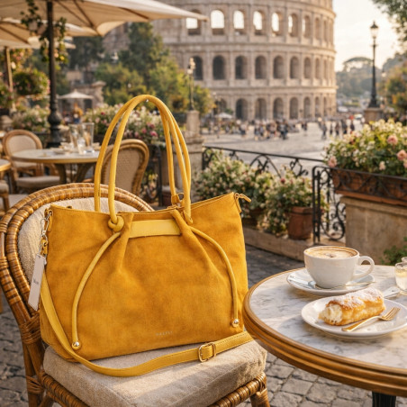 Torebka damska zamszowa shopper duża A4 torba na ramię worek CM9875 Żółta