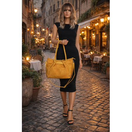 Torebka damska zamszowa shopper duża A4 torba na ramię worek CM9875 Żółta