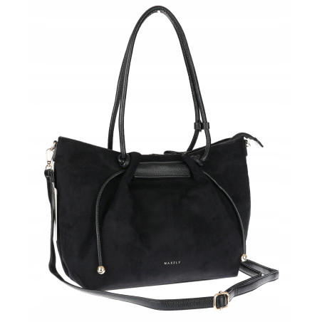 Torebka damska zamszowa shopper duża A4 torba na ramię worek CM9875 Czarna