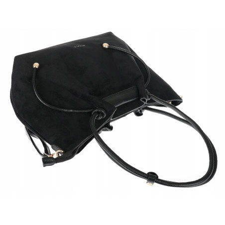 Torebka damska zamszowa shopper duża A4 torba na ramię worek CM9875 Czarna