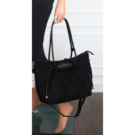 Torebka damska zamszowa shopper duża A4 torba na ramię worek CM9875 Czarna
