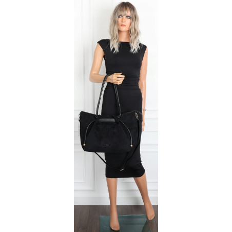 Torebka damska zamszowa shopper duża A4 torba na ramię worek CM9875 Czarna