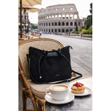 Torebka damska zamszowa shopper duża A4 torba na ramię worek CM9875 Czarna