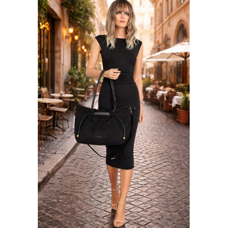 Torebka damska zamszowa shopper duża A4 torba na ramię worek CM9875 Czarna