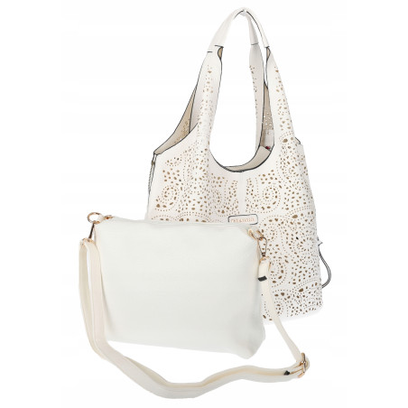 Torebka Damska Ażurowa Worek Shopper 2w1 Modna Pojemna Torba CH28 Biała