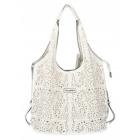 Torebka Damska Ażurowa Worek Shopper 2w1 Modna Pojemna Torba CH28 Biała