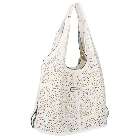 Torebka Damska Ażurowa Worek Shopper 2w1 Modna Pojemna Torba CH28 Biała