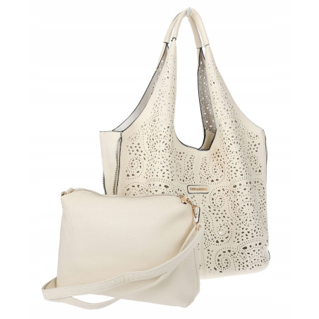 Torebka Damska Ażurowa Worek Shopper 2w1 Modna Pojemna Torba CH28 Beżowa