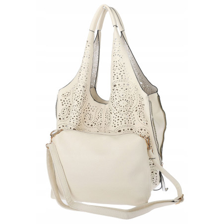 Torebka Damska Ażurowa Worek Shopper 2w1 Modna Pojemna Torba CH28 Beżowa
