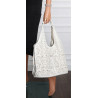 Torebka Damska Ażurowa Worek Shopper 2w1 Modna Pojemna Torba CH28 Biała