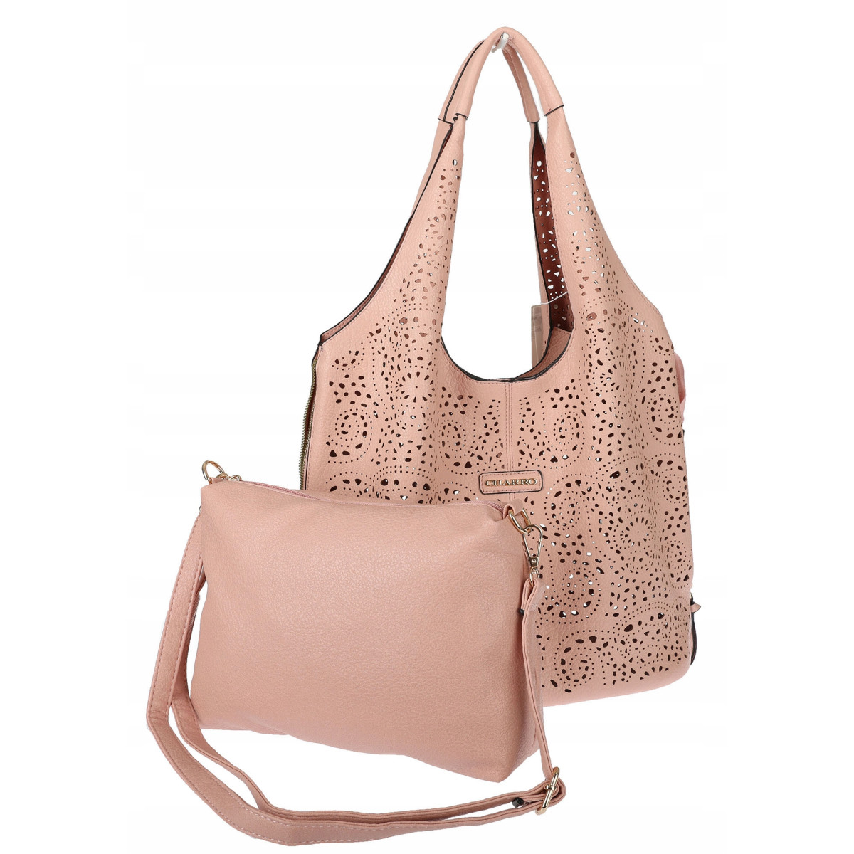 Torebka Damska Ażurowa Worek Shopper 2w1 Modna Pojemna Torba CH28 Różowa