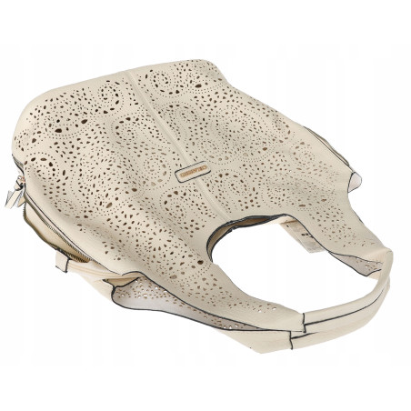 Torebka Damska Ażurowa Worek Shopper 2w1 Modna Pojemna Torba CH28 Beżowa