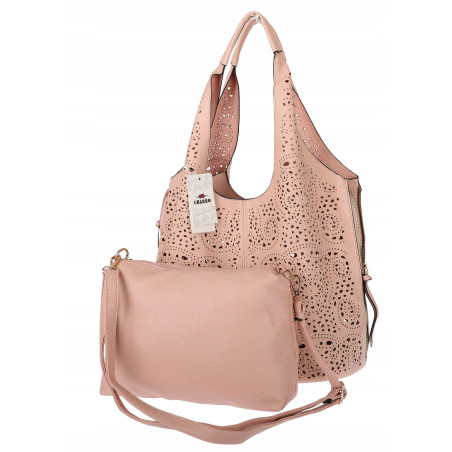Torebka Damska Ażurowa Worek Shopper 2w1 Modna Pojemna Torba CH28 Różowa