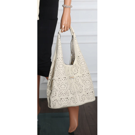 Torebka Damska Ażurowa Worek Shopper 2w1 Modna Pojemna Torba CH28 Beżowa