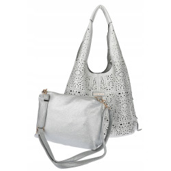 Torebka Damska Ażurowa Worek Shopper 2w1 Modna Pojemna Torba CH28 Srebrna