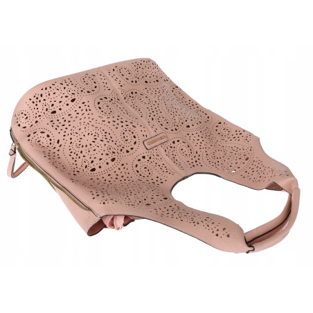 Torebka Damska Ażurowa Worek Shopper 2w1 Modna Pojemna Torba CH28 Różowa