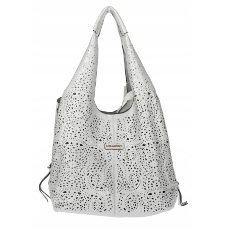 Torebka Damska Ażurowa Worek Shopper 2w1 Modna Pojemna Torba CH28 Srebrna