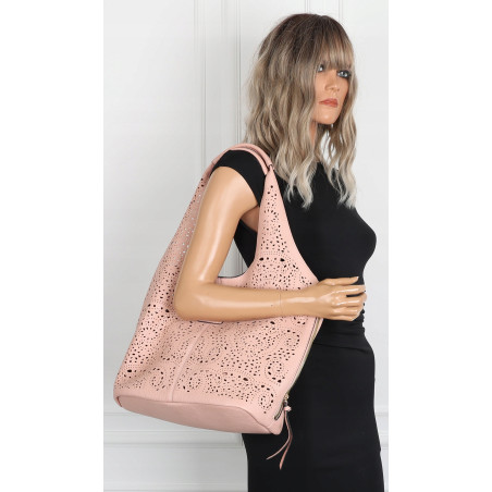 Torebka Damska Ażurowa Worek Shopper 2w1 Modna Pojemna Torba CH28 Różowa