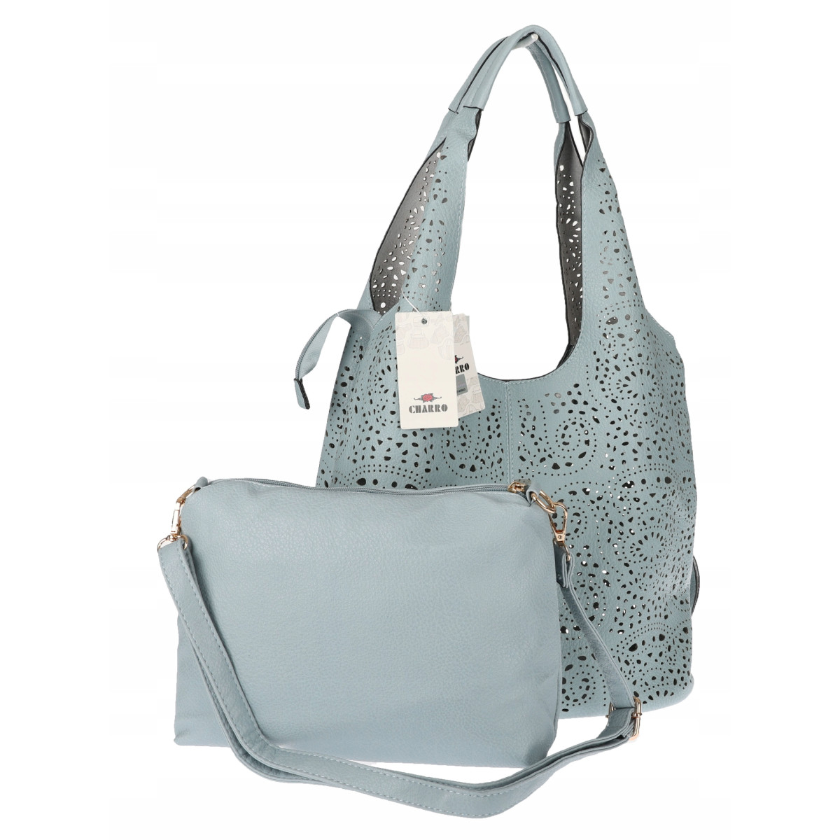 Torebka Damska Ażurowa Worek Shopper 2w1 Modna Pojemna Torba CH28 Niebieska