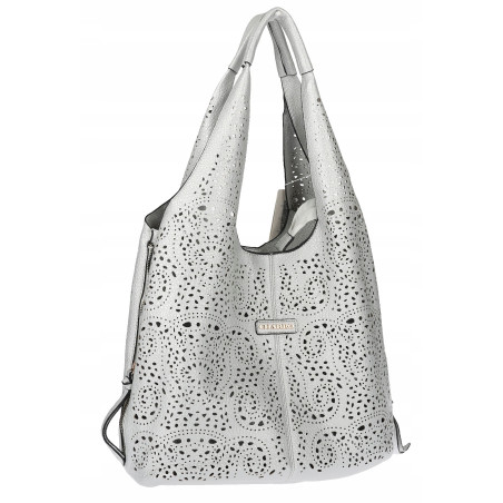 Torebka Damska Ażurowa Worek Shopper 2w1 Modna Pojemna Torba CH28 Srebrna